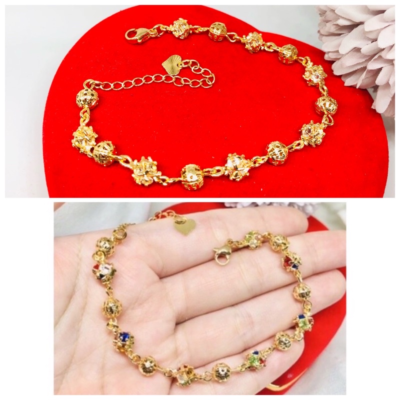 Gelang tangan kristal warna pelangi emas xuping