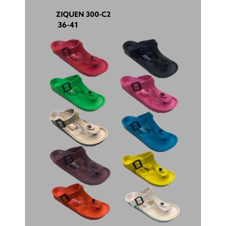 SANDAL JEPIT WANITA ZIQUEN MODEL KARET TERBARU 2 - HITAM, 36