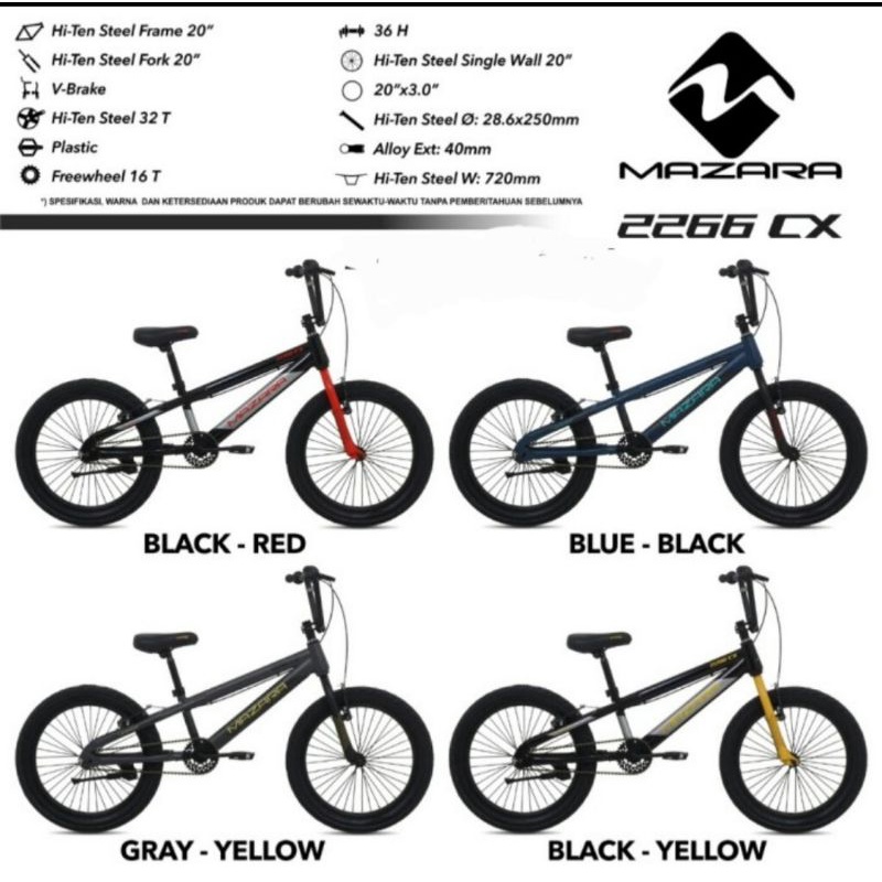 Sepeda Bmx 20 Mazara Pasific Exotic 2266 Cx Ban 3.0 Besar