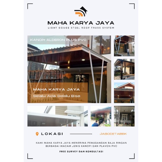 kanopi alderon single rs rangka baja ringan 0 75 sni tercat plus plavon pvc