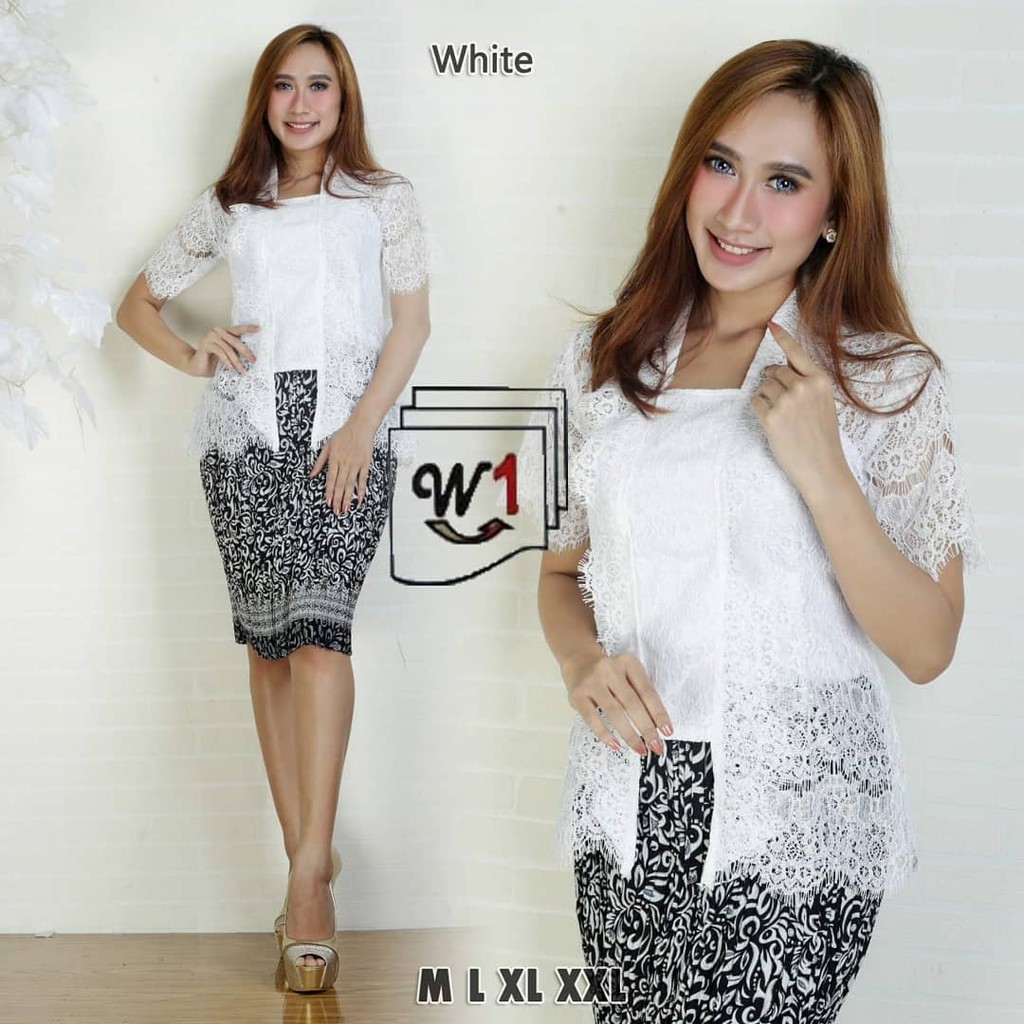 Kebaya Modern Brukat Kutu Baru / Kutubaru  Pendek White / Putih