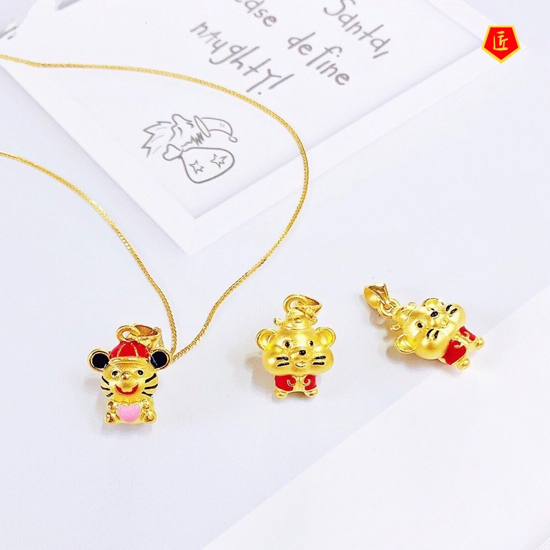 [Ready Stock]3D Zodiac Rat Gold Pendant Cute All-Match