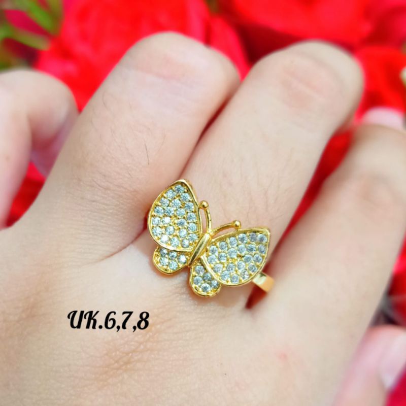 Set Dewasa permata kupu-kupu elegan elok permata full zircon anti karat Gold