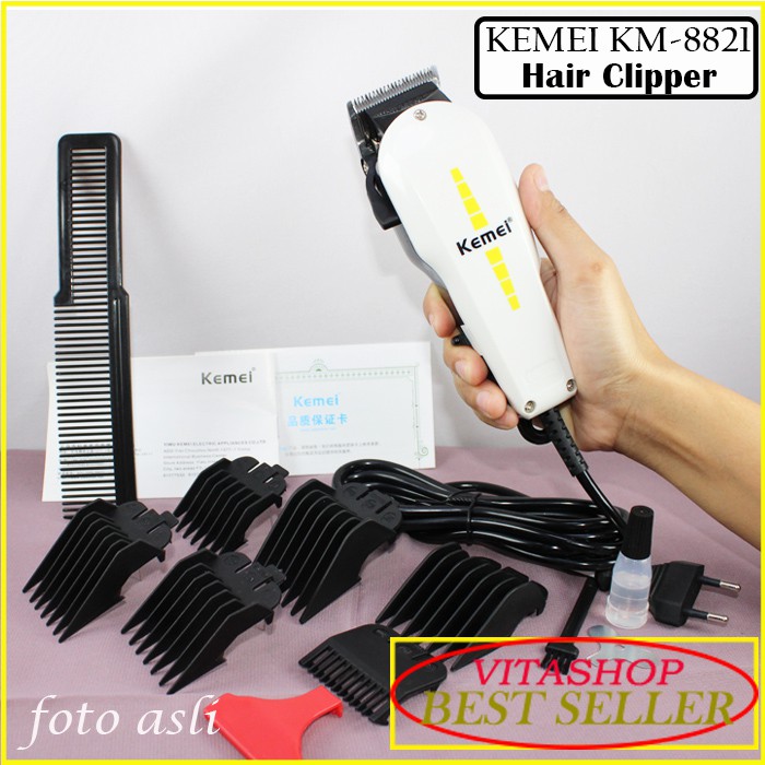 ALAT CUKUR RAMBUT KEMEI KM-8821 6 SEPATU COMB CLIPPER MESIN POTONG DAN PANGKAS ELEKTRIK