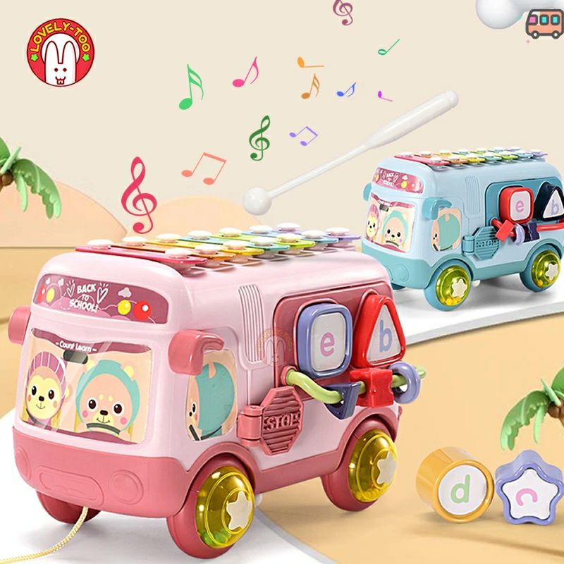 BIG SALE!! Mainan Edukasi Anak Bus Mobil Puzzle Shape Musik Xylophone Baby Bus Kado Bayi Ultah Musical Kids Toy