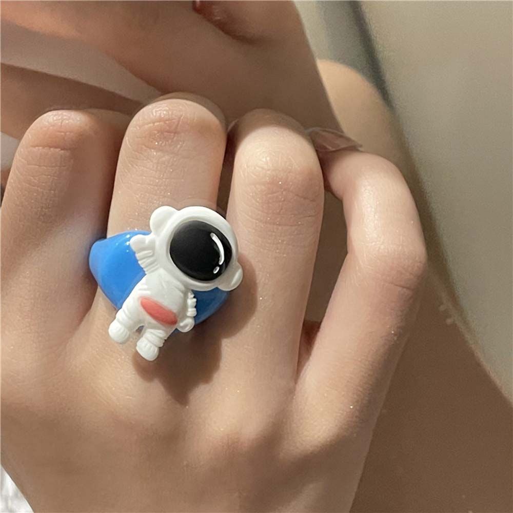 Needway  Trendy Resin Rings Cute Fashion Jewelry Finger Rings Women Astronaut Cloud Korean Funny Girls Acrylic/Multicolor