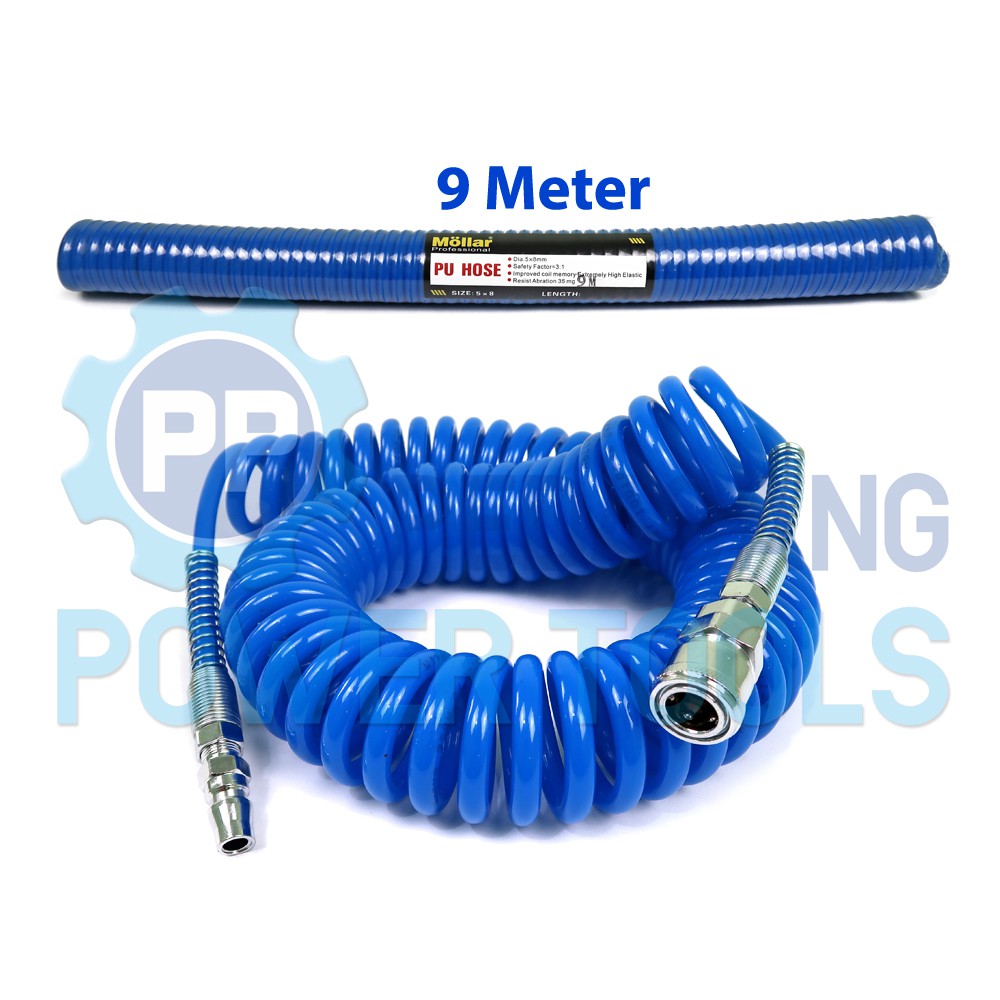 MOLLAR SELANG SPIRAL 9 METER MESIN KOMPRESOR ANGIN AIR RECOIL HOSE 9M