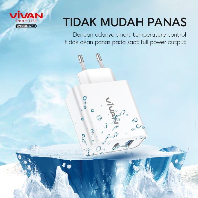 (VIVAN 30W) CHARGER DUAL USB PD 3.0 QUICK CHARGE 3A KABEL TYPE C USB CHARGE BLITZ By Vivan product