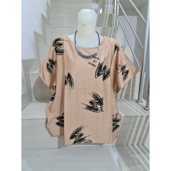 Blouse Brukat dan Kaos Bunga Import Jumbo XL-5XL-201.5 Coklat Ld 116