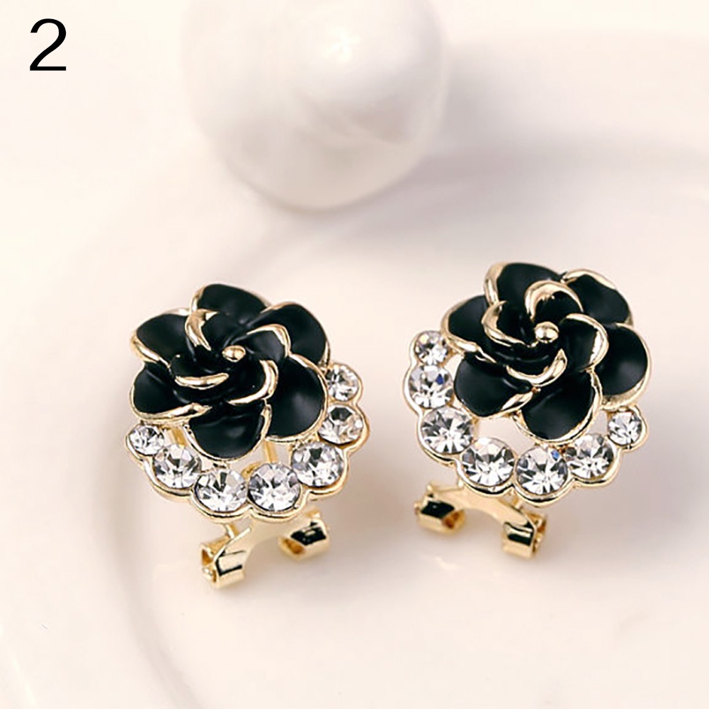 Hu Hu Hu Hu Hu Alat Bantu Pasang Kacamata♡ Anting Tusuk Motif Bunga Mawar Hias Berlian Imitasi Lucu Untuk Wanita