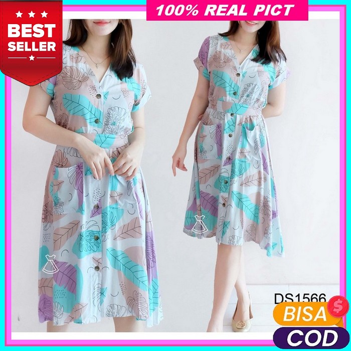 Dress Plisket Import Premium Vir 2173 Baju Dres Natal Wanita Midi Deres Dress Imlek Ds1566 - Dress H