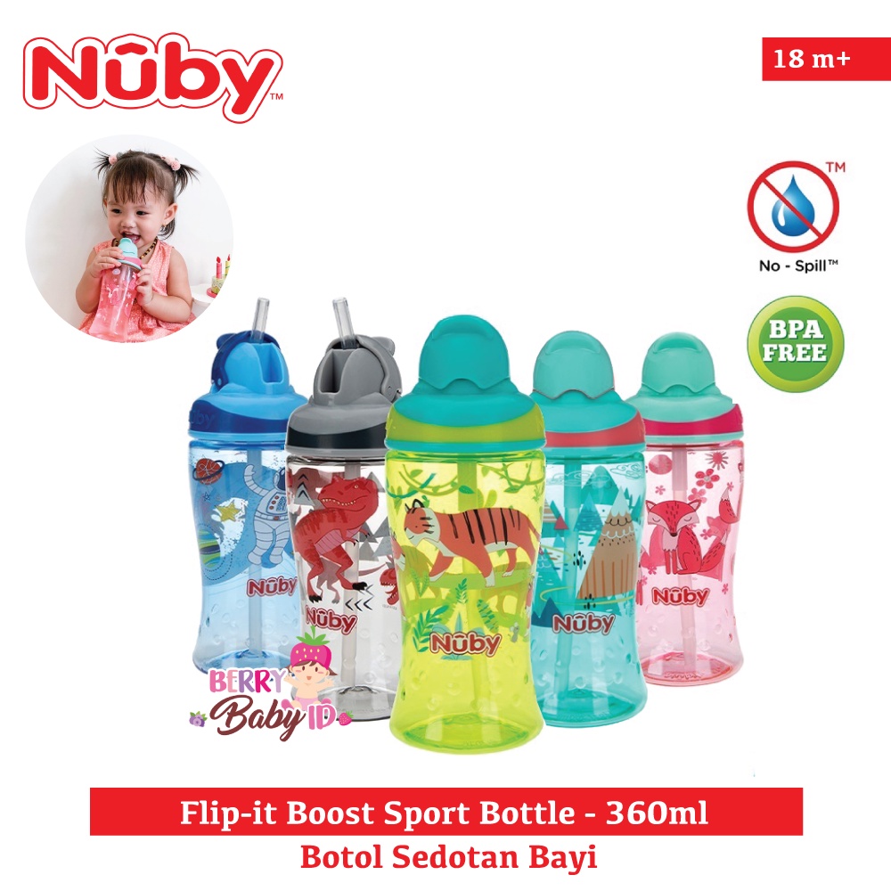 Nuby Thirsty Kids Sport Bottle Flip It Straw Botol Minum Sedotan Bayi Berry Mart