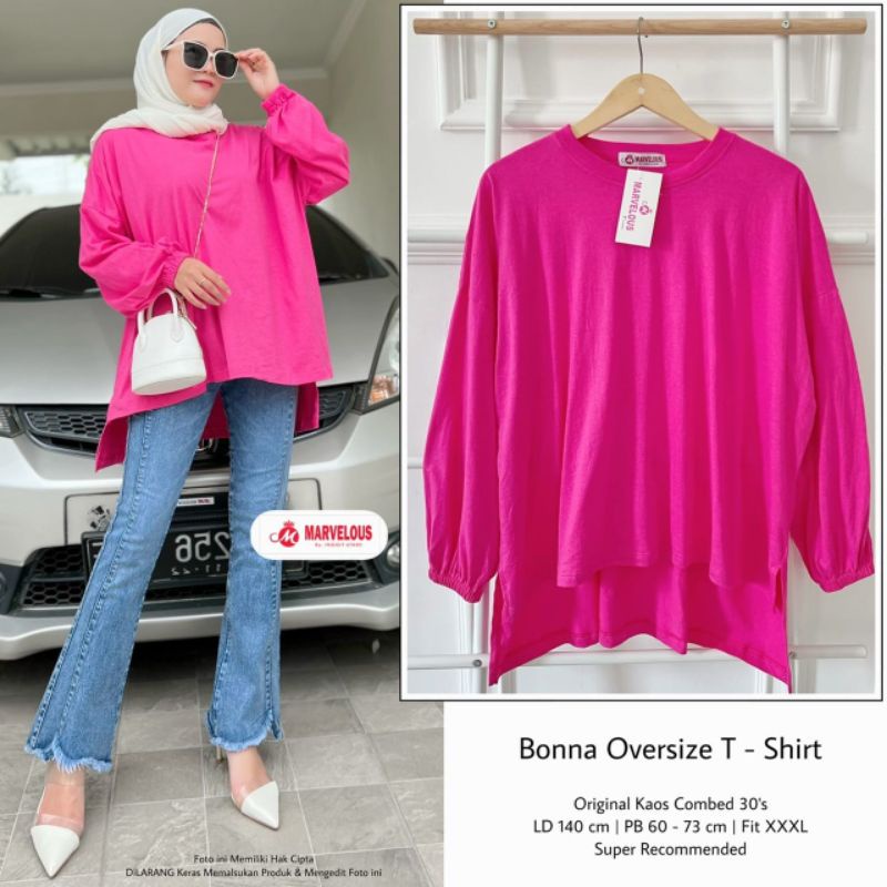 BONNA OVERSIZE T-SHIRT BY MARVELOUS (BLOUSE MUSLIMAH) Blouse kaos katun wanita