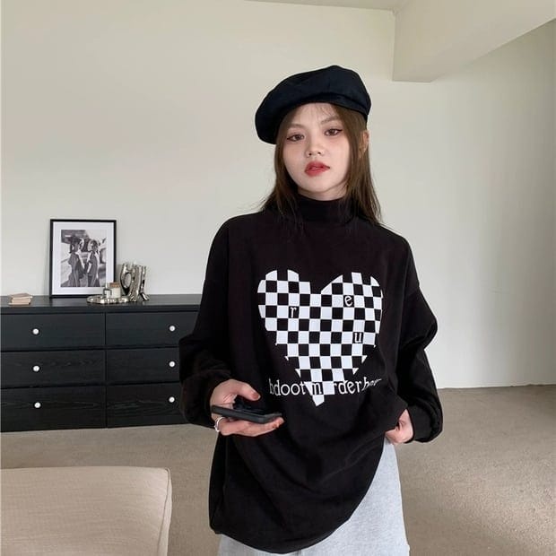 Blouse Wanita Sweater Crewneck Wanita BDOOT LOVE Oversize Termurah Bahan Fleece Lembut Dan Tebal