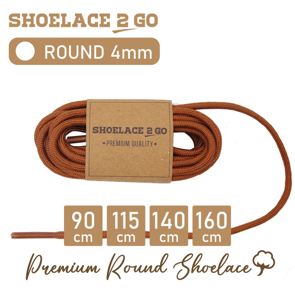 SHOELACE 2 GO PREMIUM TALI SEPATU BULAT ROUND - SR4 - C1 - BROWN - 4MM - 90CM 115CM 140CM 160CM