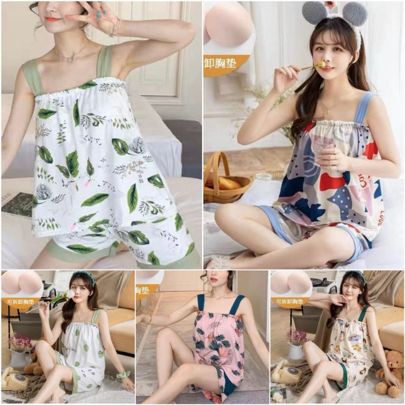 BAJU TIDUR WANITA IMPORT STELAN HOTPANTS TANKTOP CUP BRA