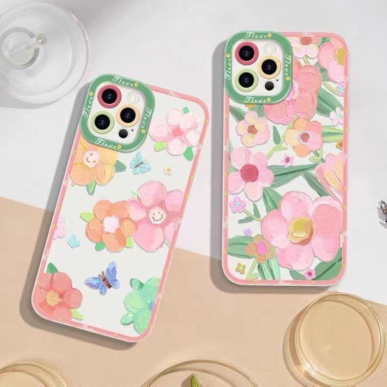 Soft Case Silikon TPU Motif Bunga Untuk Iphone 13 12 Mini 11 Pro X XR XS Max SE 2020 6 6S 7 8 Plus