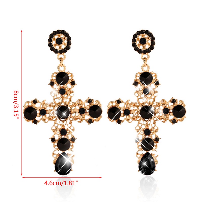 SIY  Elegant Cross Boho Women Lady Rhinestone Dangle Drop Rhinestone Ear Stud Earring