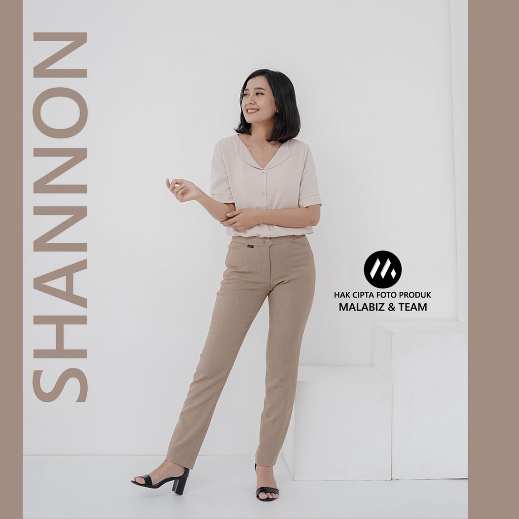 SHANNON - Celana Formal Wanita Slim Fit Bahan Stretch dan Tebal Celana Kantor Wanita Celana Panjang wanita Hitam Celana Dasar Wanita Basic Standar Kerja Malabiz