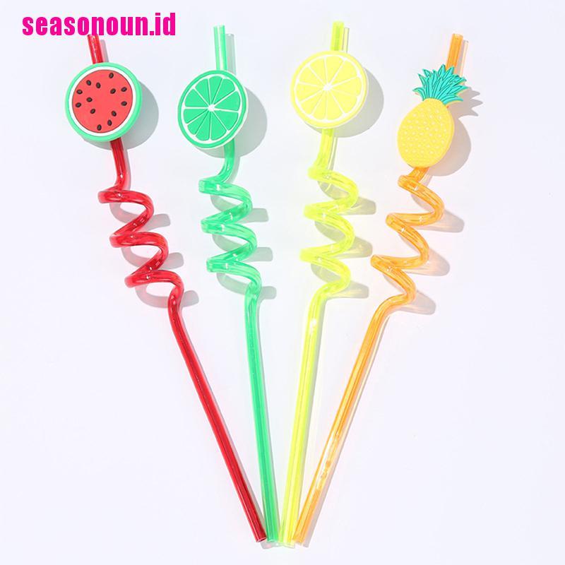 4 Pcs Sedotan Minum Reusable Bahan PVC Bentuk Buah Untuk Pesta Hawaii