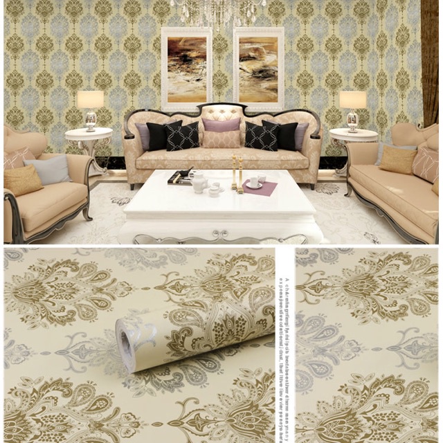 Wallpaper Dinding Motif Batik Silver Gold Panjang 10Meter x Lebar 45CM