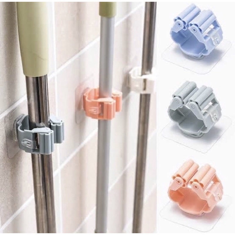 Gantungan Sapu Payung Stik Kain Pel Wall Hanger Hook Klip Penjepit Mop Broom