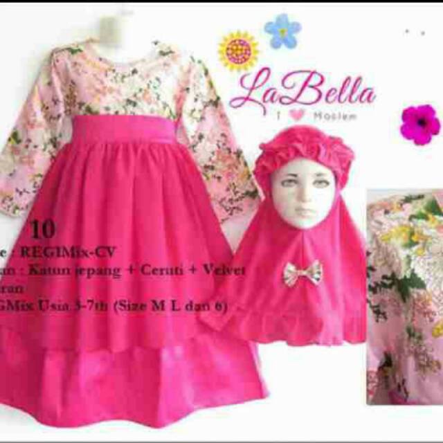 Dress Baju Muslim Gamis Anak Labella Pink Fanta 3,4,5,6 tahun
