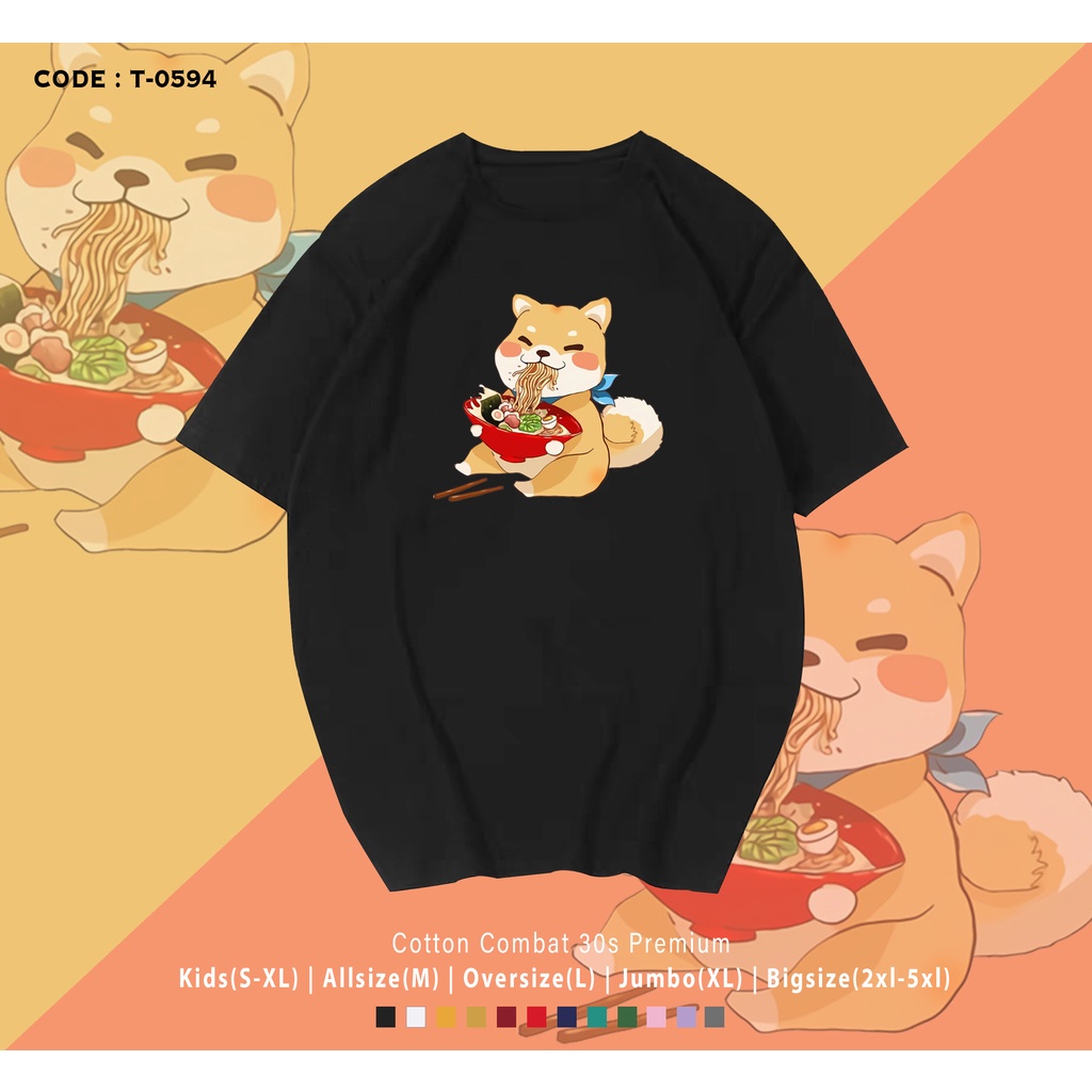 KAOS SANTAI GAMBAR SHIBA INU RAME NOODLE / T-SHIRT IMPORT REAL PICTURE / KADO UNIK