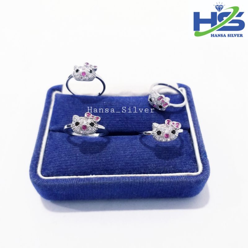 Cincin Perak Anak Perempuan Asli Silver 925 Lapis Emas Putih Model Hello Kitty