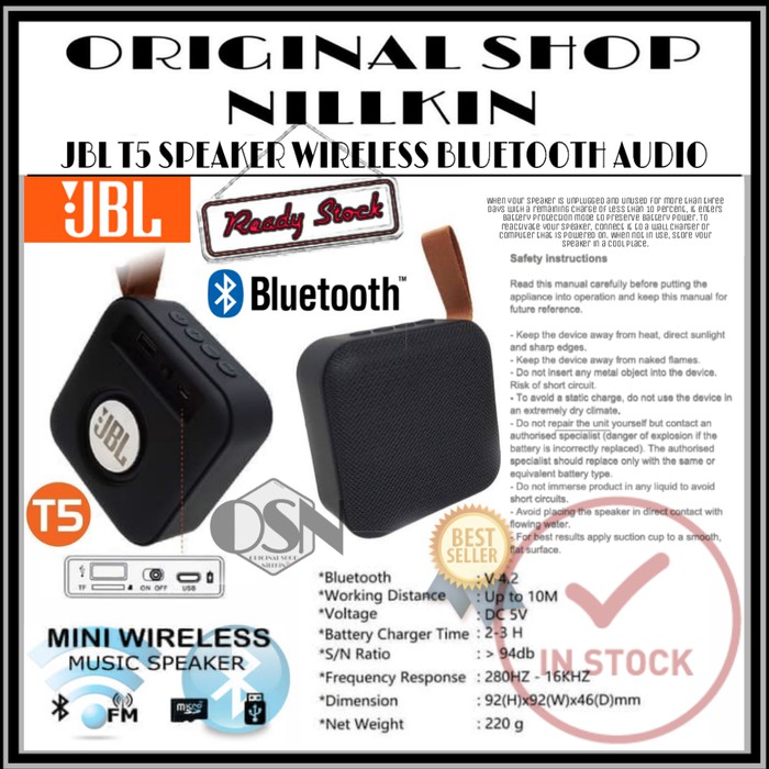 SPEAKER MINI T5 JBL MUSIC AUDIO WIRELESS BLUETOOTH RADIO PORTABLE