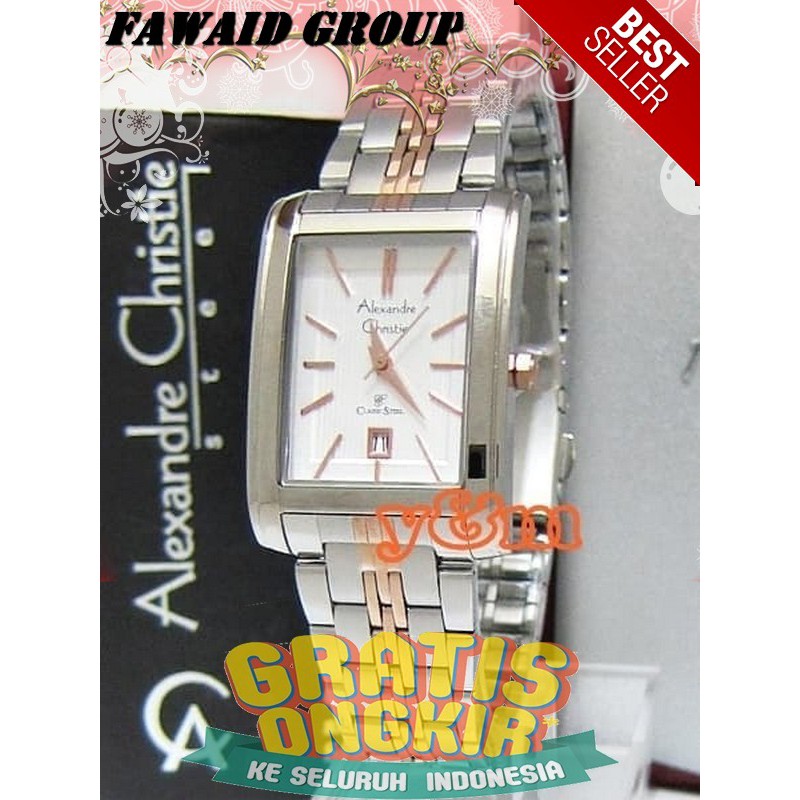 BEST SELLER JAM TANGAN WANITA ALEXANDRE CHRISTIE AC 8408 WANITA SILVER COMBI WHITE ORIGINAL
