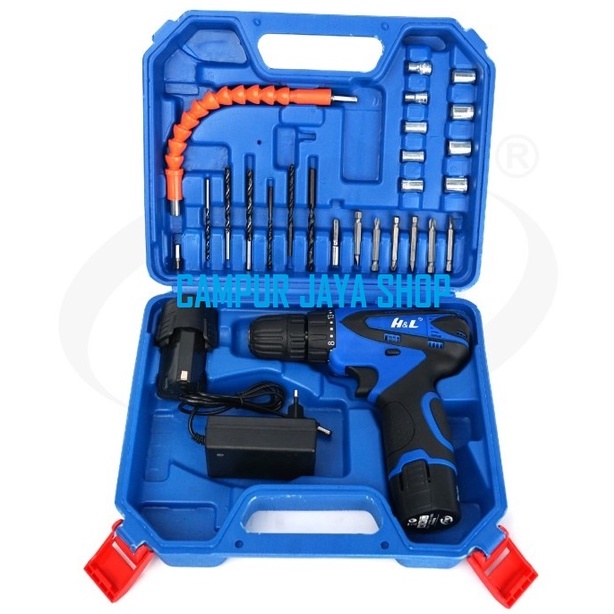 Promo Bor Cordless 12 volt 10 mm H&L HL312 Bor Baterai Batre Battery Set Murah Berkualitas
