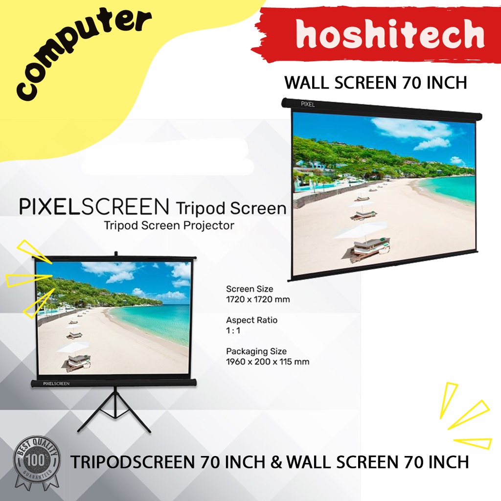 LAYAR PROYEKTOR 70&quot; INCH WALL / TRIPOD SCREEN PROJECTOR PIXEL #PROMO