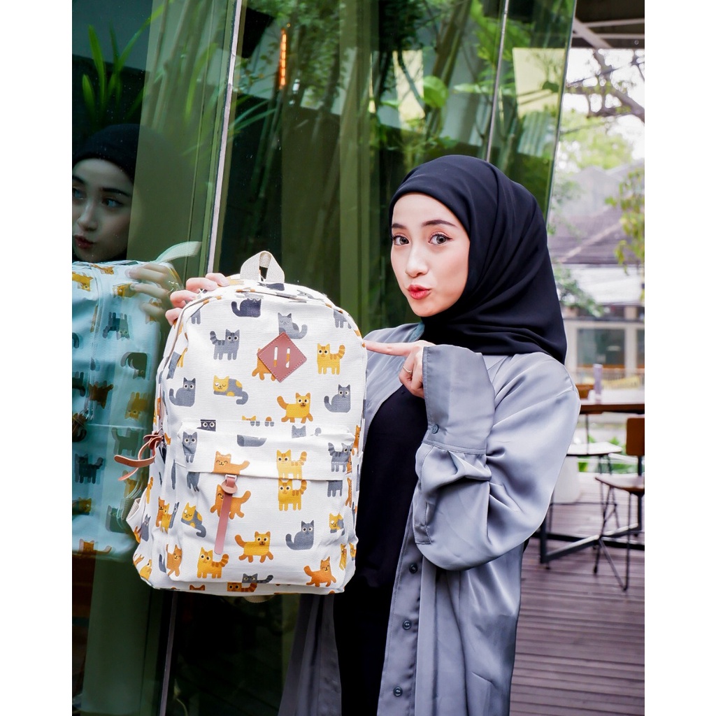 BACKPACK KUCING ORANGE // taskanvasbdg - tas kanvas - tas ransel wanita - tas wanita - tas lucu - tas cewek