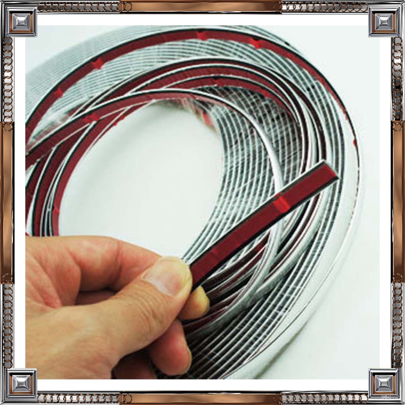 GS8 6mmx15M Lis Dekorasi Interior Eksterior Mobil Moulding Chrome Trim Strip QEEPY C3578 - Silv