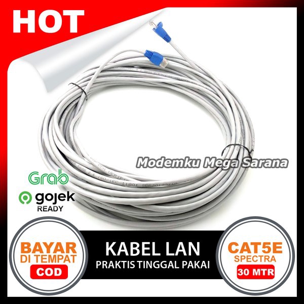 Kabel LAN 30 Meter UTP CAT5E Spectra &amp; RJ45 Straight - Tinggal Pakai