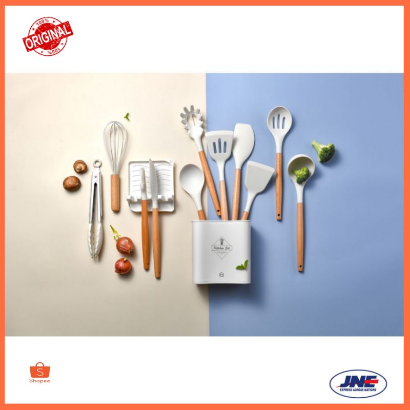 [COD]Spatula Silicone UtensilKitchen Set Squart Bucket Utensil Set 13Pcs Silicone Utensil Set
