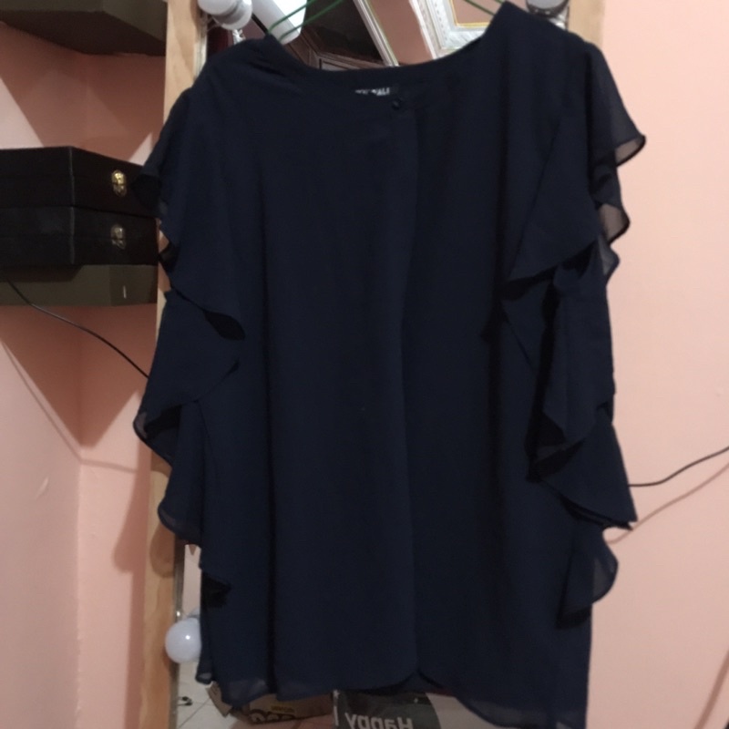 Bigsize Roz Ali Jumbo Blouse Navy RozAli Sisa Ekspor Factory Outlet