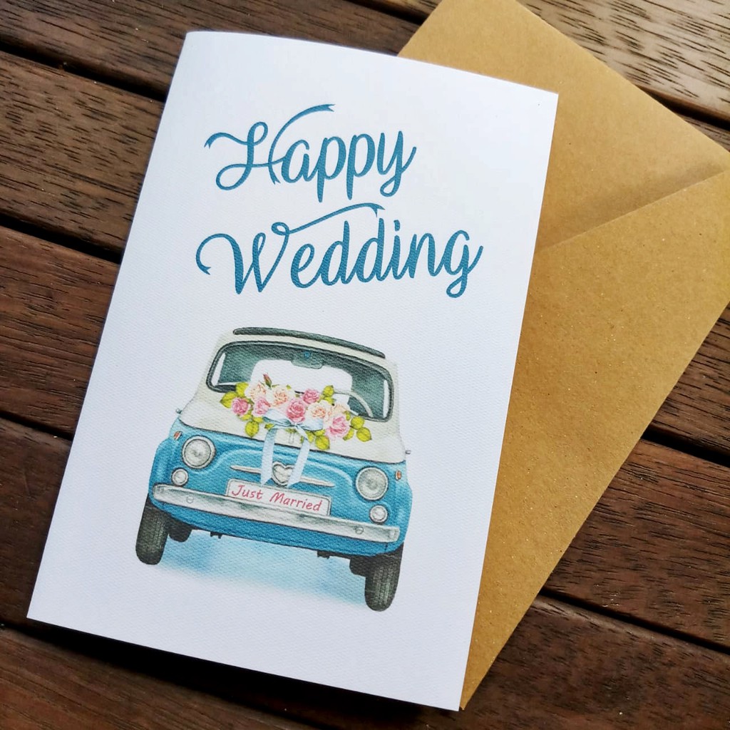 Kartu Ucapan Happy Wedding Greeting Card plus Amplop Kraft Coklat Kado Hadiah Pernikahan