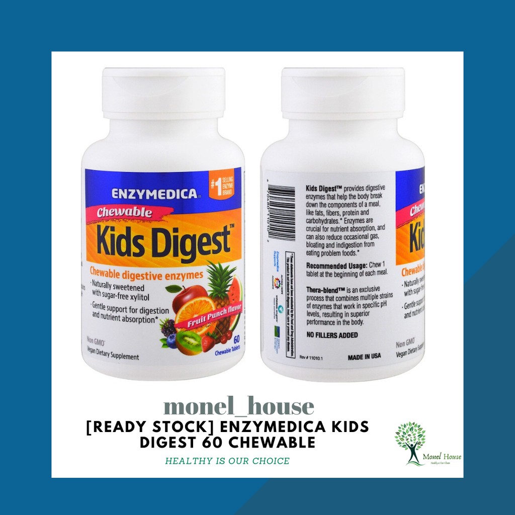 ENZYMEDICA KIDS DIGEST CHEWABLE DIGESTIVE ENZYMES FRUIT PUNCH 90