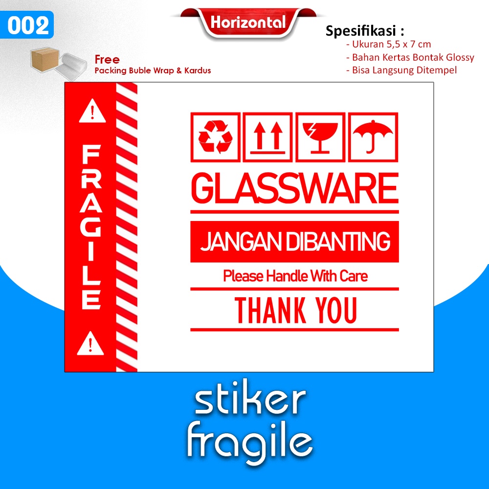 Stiker Fragile / Stiker Pecah Belah / Stiker Pengiriman Olshop / Stiker Unboxing Horizontal-2