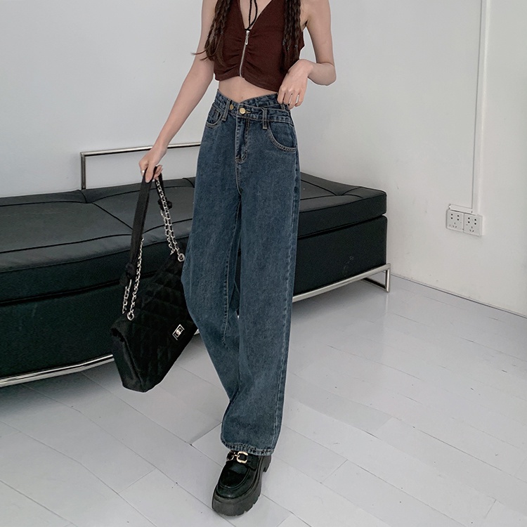 【xiaozhainv】Korean Style High Waist Loose Celana Jeans Wanita