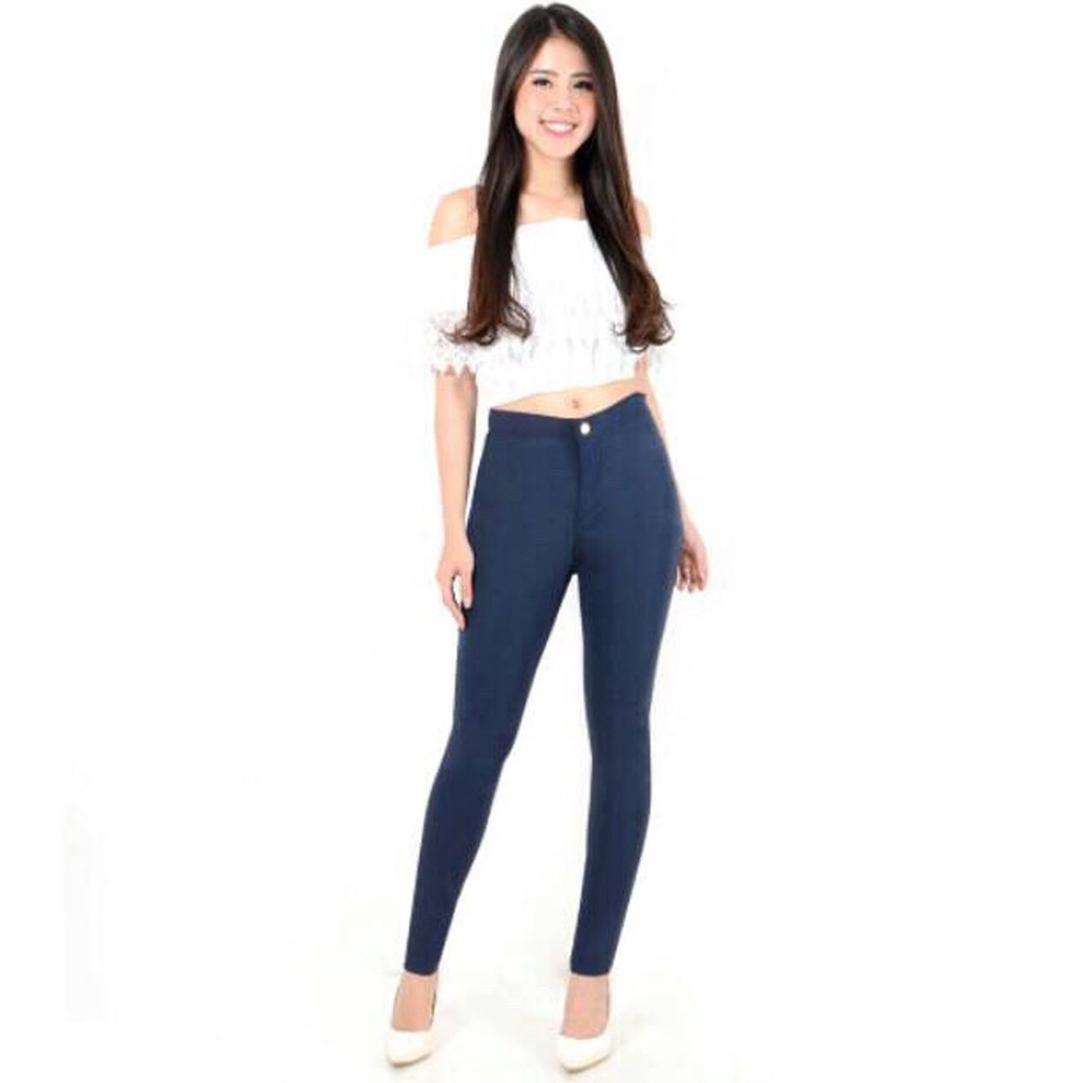 BESS - Celana Highwaist Cotton Strench Wanita - NAVY