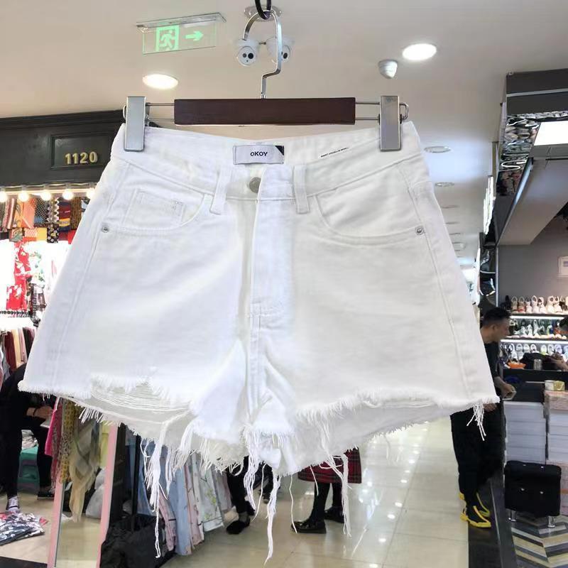 OOTD Celana pendek putih wanita Hot pants jeans celana jeans pendek wanita sobek shorts pants wanita  korea ootd ripped jeans wanita cewek dewasa kekinian jumbo