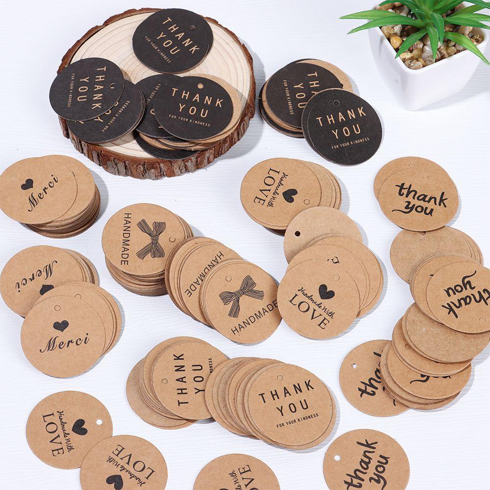 Solighter 100PCS Thank You Hanging Tag Kraft Paper Paket Aksesoris Perlengkapan Pesta DIY Packing Kartu