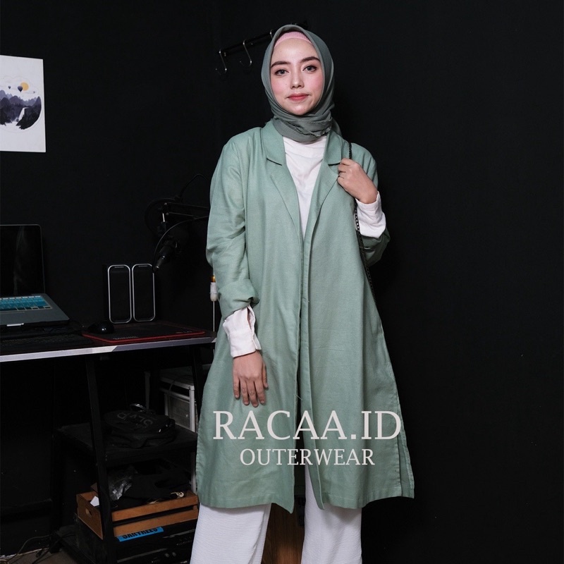 ZATRA  MINT LINEN LONG BLAZER -LONG COAT WANITA - LONG OUTER WANITA PANJANG- BLAZER WANITA KOREA -BL
