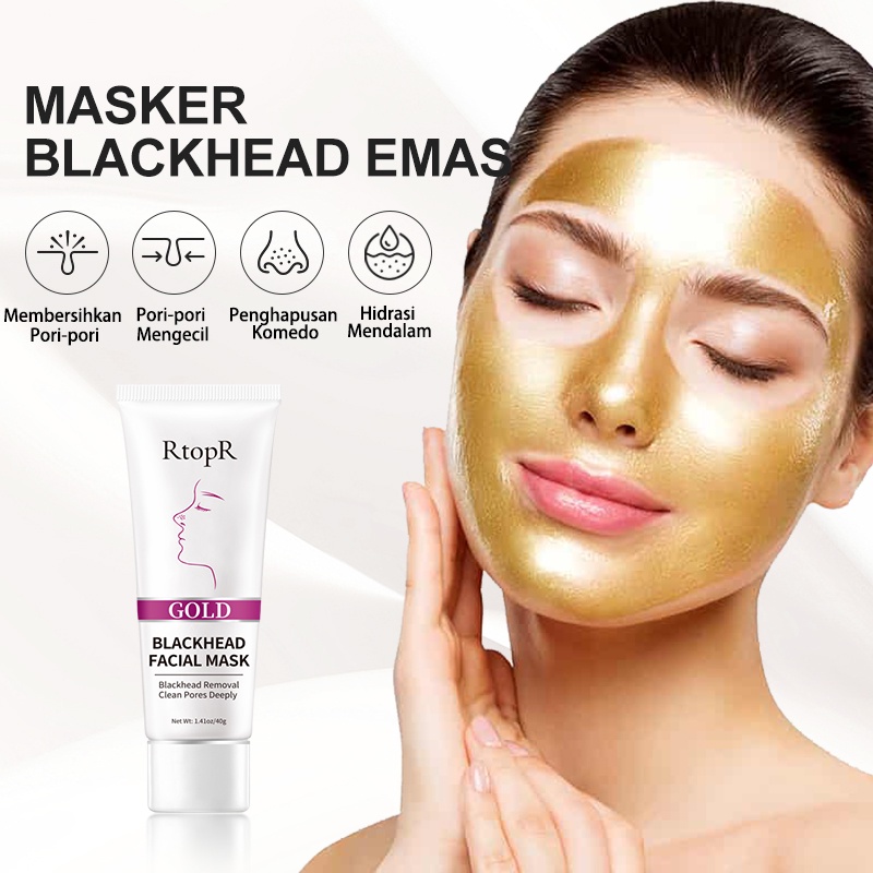 [BPOM]RtopR Emas Menghilangkan Komedo Masker Wajah Pori-pori Mengupas Hidung Masker Pembersih Hidung Wajah Pemutih Hidrasi Lumpur Emas 40g