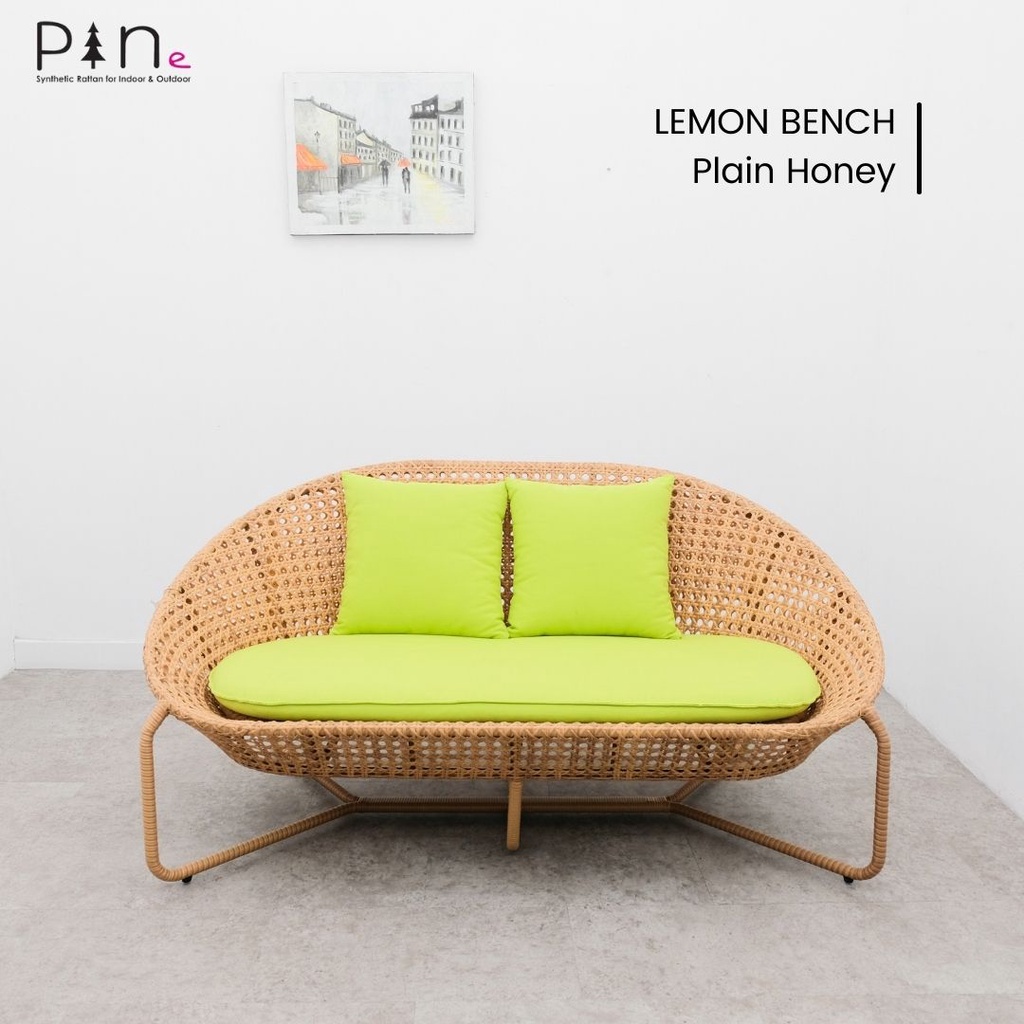 Sofa Tamu / Taman / Teras Pine Rotan Sintetis Minimalis - Lemon Bench