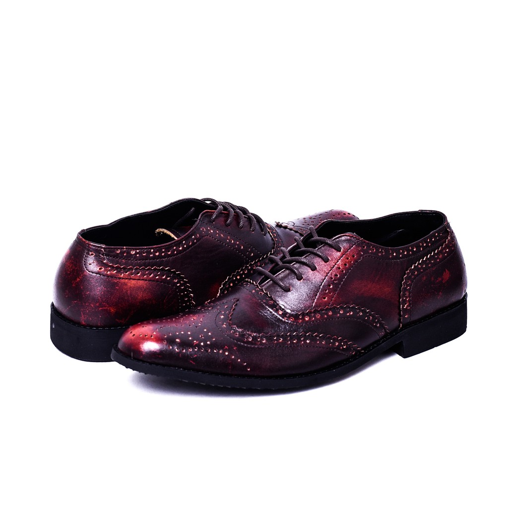 HALSTEN MAROON |FORIND x Greata| Sepatu Kulit Asli Formal Vintage Klasik Pria/Men Longwing Footwear