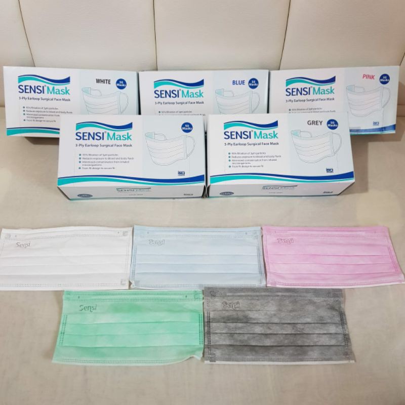 Masker Sensi 3 Ply Earloop dan Headloop Surgical Face Mask 10 pcs & Sensi Convex 4 ply Sachet 2 pcs